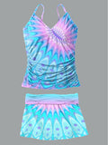 Women's Psychedelic Mandala Print Suspender Shirred Swimsuit Set