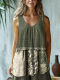 Elegant Lace Patchwork Art Linen Blend Tank Top artswardrobe