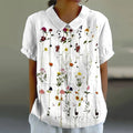 Comstylish Casual Floral Print Cotton And Linen  Short Sleeve Tops
