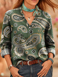 Comstylish Women's Vintage Western Print Casual Long Sleeve Shirt