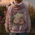 Comstylish Bohemian Style Plant And Flower Embroidery Pattern Women's Hooded Sweatshirt