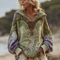 Women's Vintage Viking Tree Of Life Gradient V-neck Hoodie artswardrobe