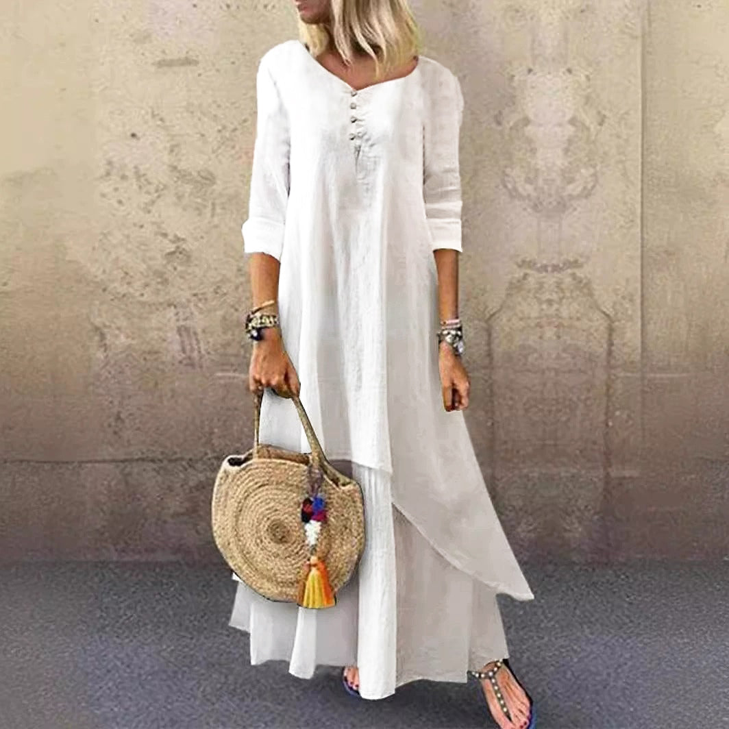 Casual Multi-layer Design Linen Dress artswardrobe