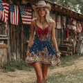 Independence Day Patterned Women's Retro Short Sling Dress artswardrobe