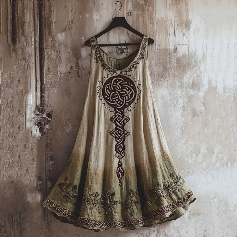 Vintage Viking Totem Gradient Linen Tank Dress artswardrobe