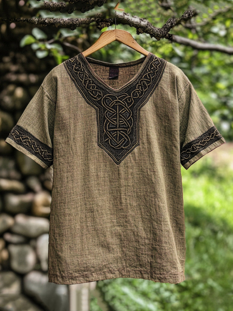 Men's Viking Celtic Knot Art Linen V-neck T Shirt artswardrobe