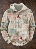 Comstylish Christian Patchwork Pattern Vintage Cozy Flannel Hoodie