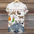 Women's The Twelve Cats Of Christmas Print Casual T-Shirt elevenforest