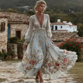 Women's Vintage Bohemian Floral Embroidered Casual Long Sleeve Dress