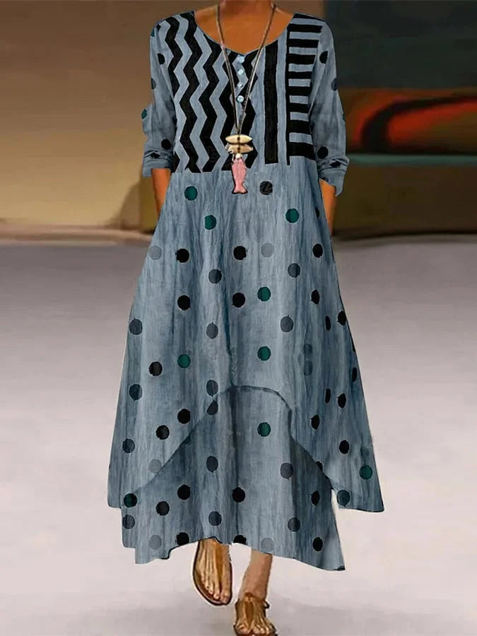 KS | Maxi dress with polka dot and geometric pattern