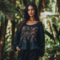 Bohemian Floral Embroidered Linen Crew Neck Shirt artswardrobe