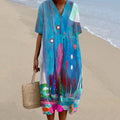 Comstylish Abstract Floral V-Neck Dress