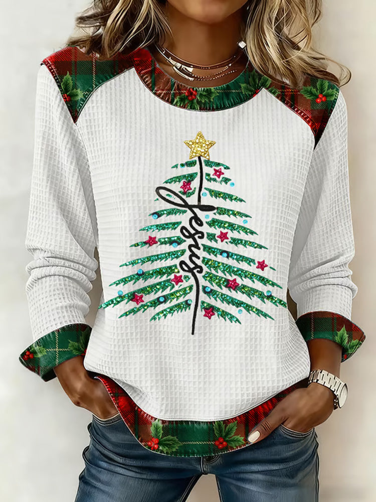 Comstylish Women's Casual Christmas Faith Waffle Top