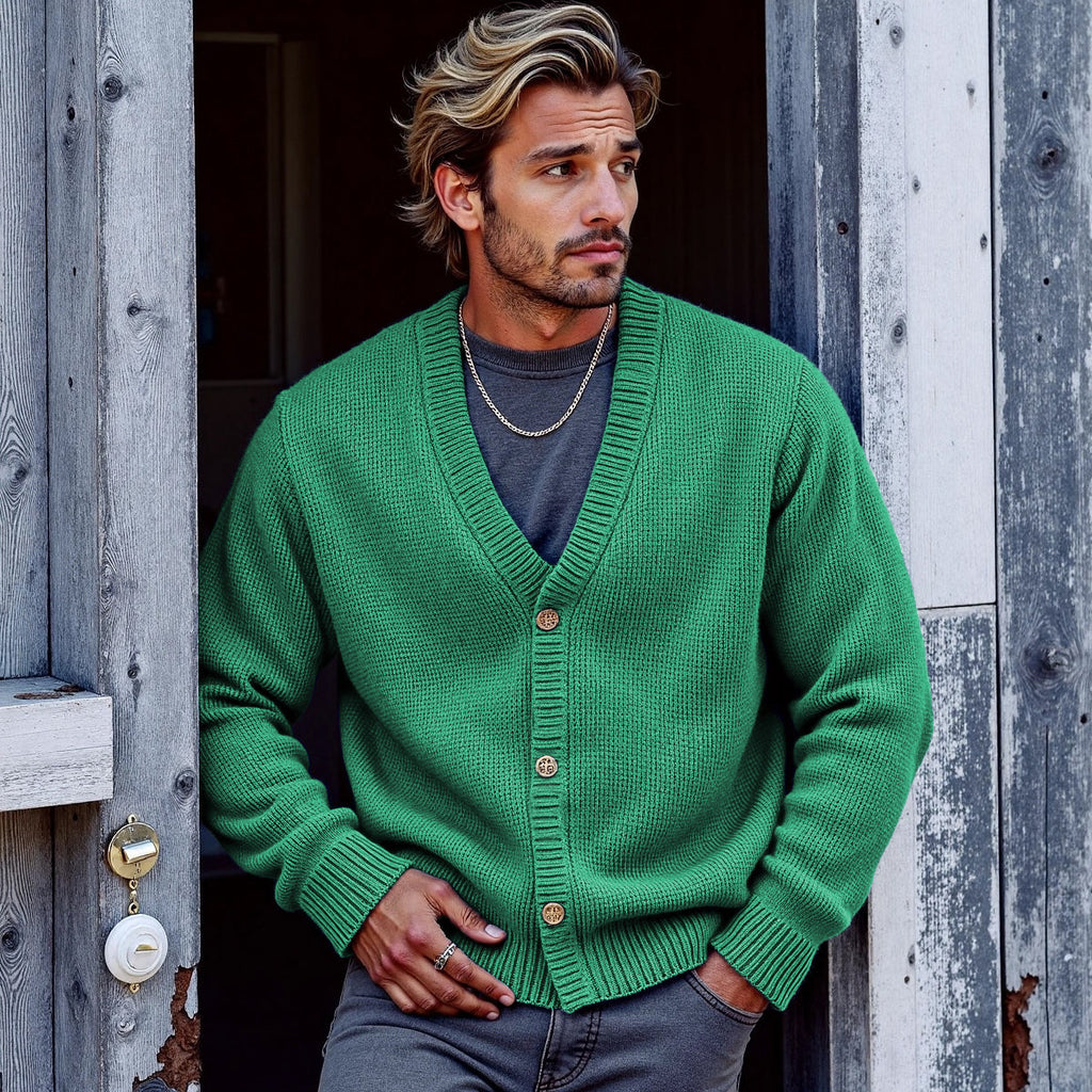 Men's Solid Color V-Neck Button Sweater Cardigan elevenforest