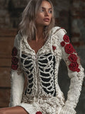 Comstylish Halloween Skeleton & Floral Women's Hooded Zip-up Cardigan