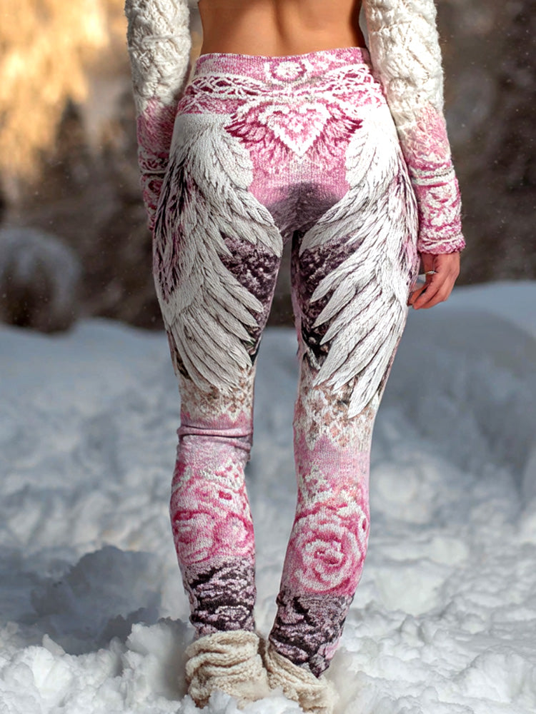 Comstylish Women's Vintage Viking Wings Rose Print Leggings