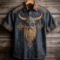 Men's Viking Tribal Embroidery Art Linen T-shirt artswardrobe