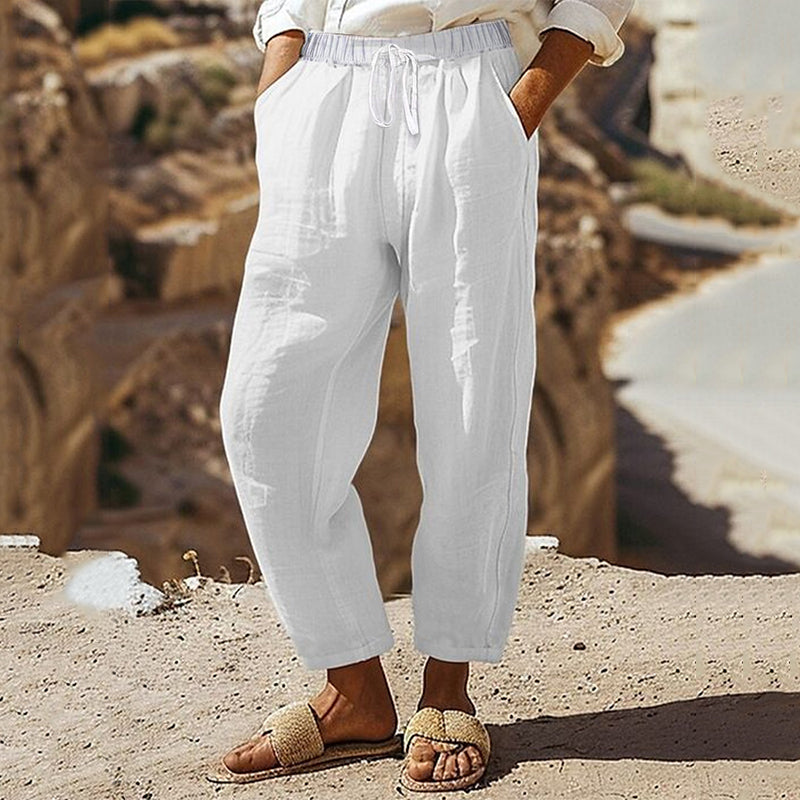 Vintage Pockets Pocket Linen Blend Drawstring Casual Pants artswardrobe