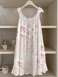 Vintage Cottagecore Floral Patchwork Ruffle Trim Linen Dress artswardrobe