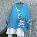 Women's Ocean Birds Kingfisher Embroidery Art Cotton And Linen Shirt artswardrobe