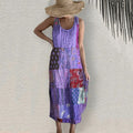 Vintage Bohemian Geometric Floral Art Linen Blend Dress artswardrobe