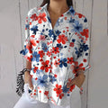 Women's Retro Independence Day Floral Art Print Casual Shirt artswardrobe