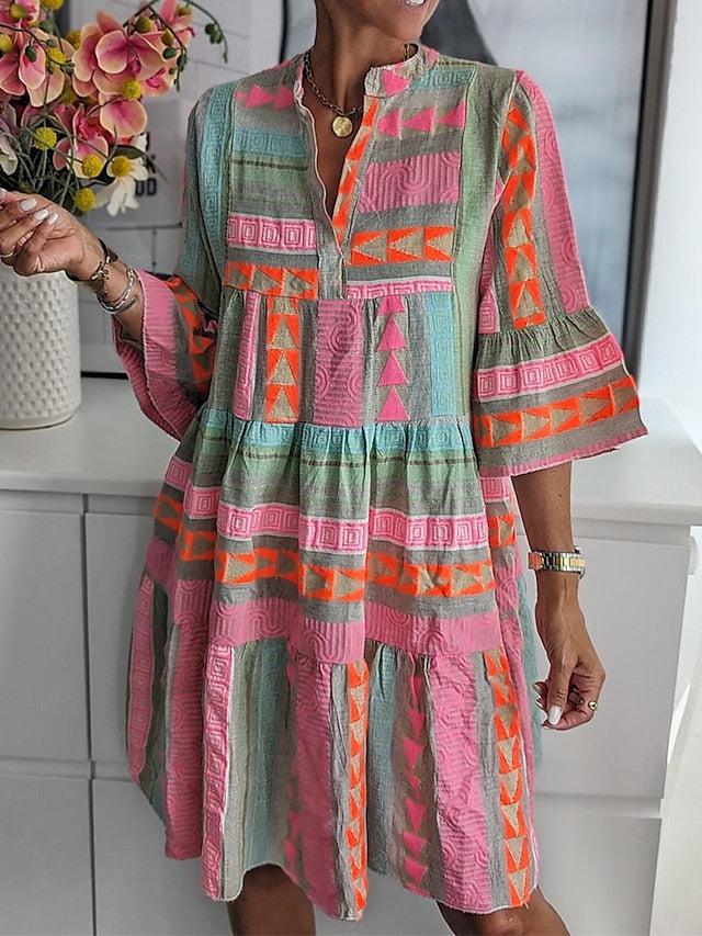 KS | Printed dress with V-neckline