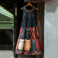 Comstylish Casual Pop Art Patchwork Cotton Linen Cat Dress