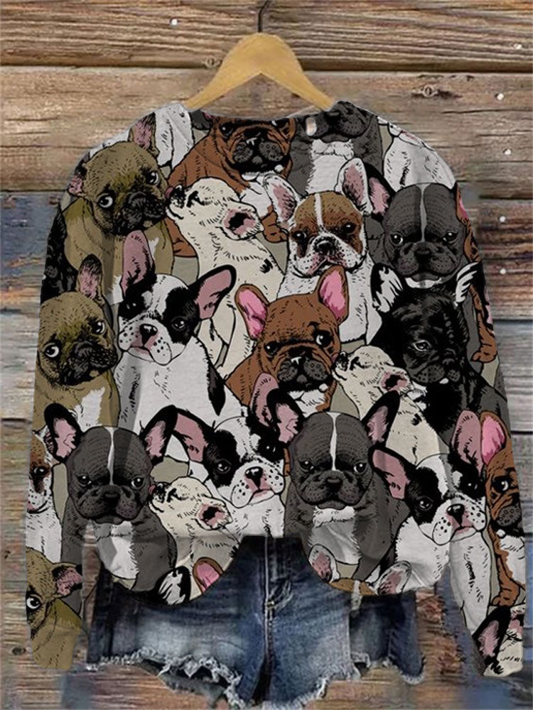Comstylish Women's Casual Funny French Bulldog Print Sweatshirt