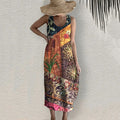 Vintage Bohemian Geometric Art Linen Blend Dress artswardrobe