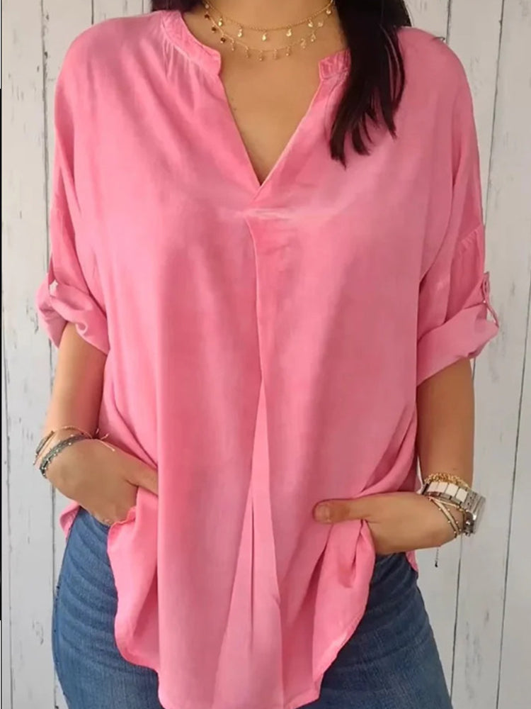 Comstylish V Neck Linen Blend Loose Fit Casual Shirt
