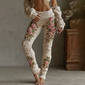 Women's Vintage Rose Floral Art Cozy Knit Leggings artswardrobe
