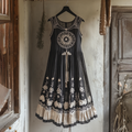 Vintage Viking Dreamcatcher Embroidered Flowy Linen Tank Dress artswardrobe