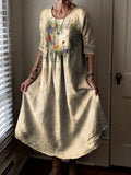 Women's Floral Heart Pattern Art Print Pocket Cotton Dresses