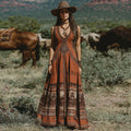 Women's Vintage Western Geometric Print V-neck Maxi Dress artswardrobe