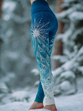 Comstylish Ice And Snow Peacock Pattern Printed Women's Winter Knitted Tight-fitting Leggings