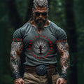Vintage Viking Tree Of Life Rune Linen V-neck Shirt artswardrobe