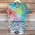 Women's Vintage Bohemian Floral Art Print V-neck Casual T-Shirt