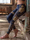 Comstylish Viking Style Golden Rose Leggings