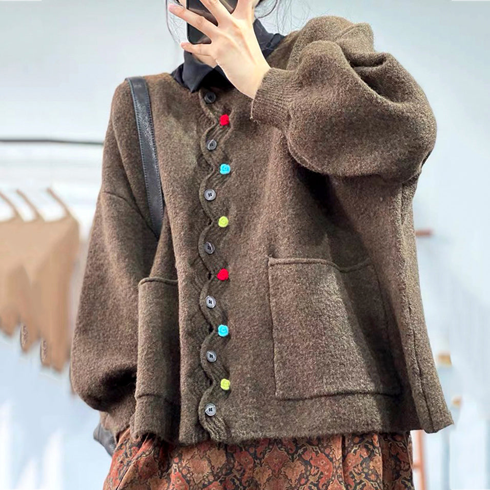 Christmas Color Wave Placket Sweater Cardigan elevenforest