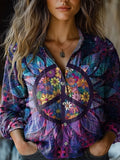 Floral Hippie Pattern Art Print Casual Long Sleeve Comfortable Cotton