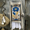 Comstylish Ancient Egyptian Lotus Golden Art Linen Tunic