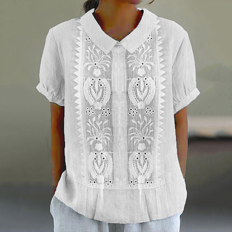 Comstylish Women's Vintage Floral Lace Art Casual Shirt