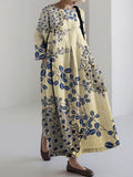 Comstylish Flowers Japanese Traditional Pattern Linen Blend Maxi Dress