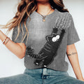 Comstylish Retro Fun Lovely Black Cat Applique Art Crewneck Cozy T Shirt