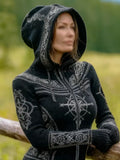 Comstylish Women's Viking Style Celtic Knot Viking Compass Embroidery Hooded Cardigan Sweater