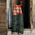 Comstylish Japanese Art Flower Print Casual Jumpsuit