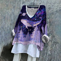 Vintage Fantasy Whale In Forest Dreamy Art Pattern Linen Blend Tunic artswardrobe