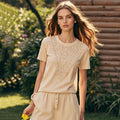 Vintage Bohemian Floral Embroidered Linen Crew Neck T-shirt artswardrobe
