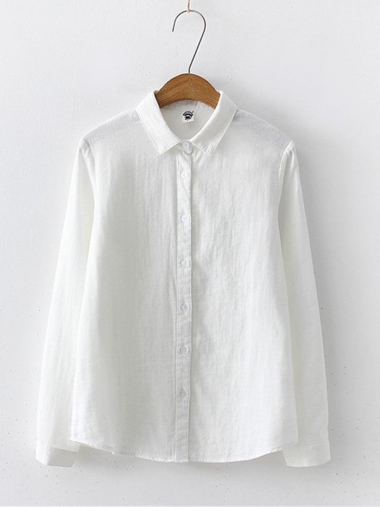 Comstylish Women's Simple Solid Color Linen Blend Classic Shirt